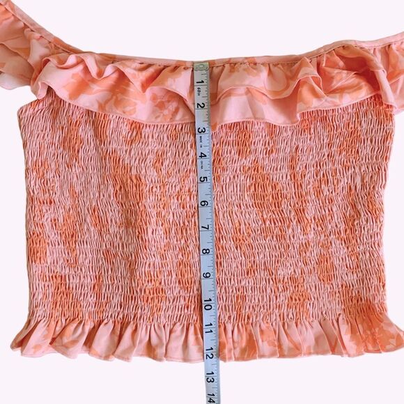 Pansee Women’s Ribbed Cropped Ruffle Trim Off The Shoulder Boho Top Size XL - Picture 7 of 8